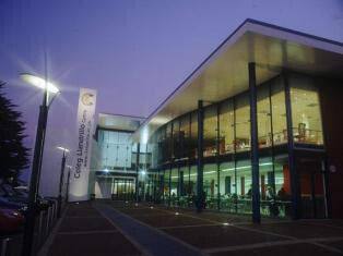 Heart Space at Llandrillo College at night